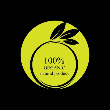 Siyah arkaplanda% 100 organik logo tasarım şablonu