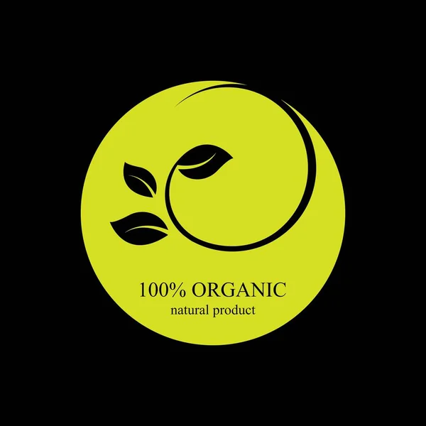 100 Organic Logo Illustration Design Template Black Background — Stockvektor