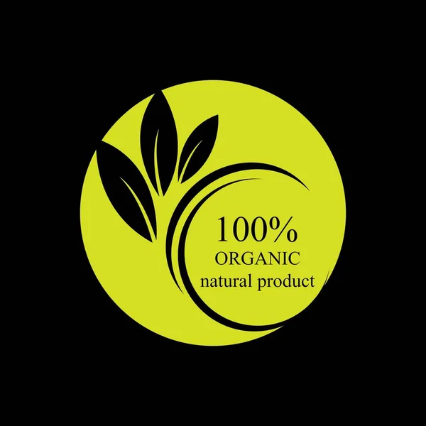 100 Organic Logo Illustration Design Template Black Background — Image vectorielle