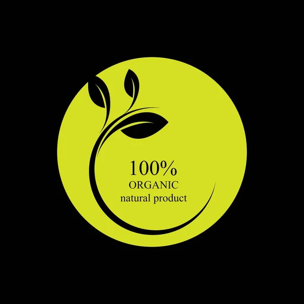 100 Organic Logo Illustration Design Template Black Background — Image vectorielle