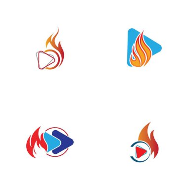 Fire and play button logo set design template
