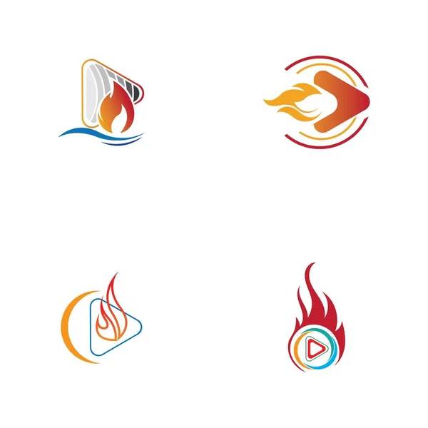 Fire Play Button Logo Set Design Template — Vetor de Stock