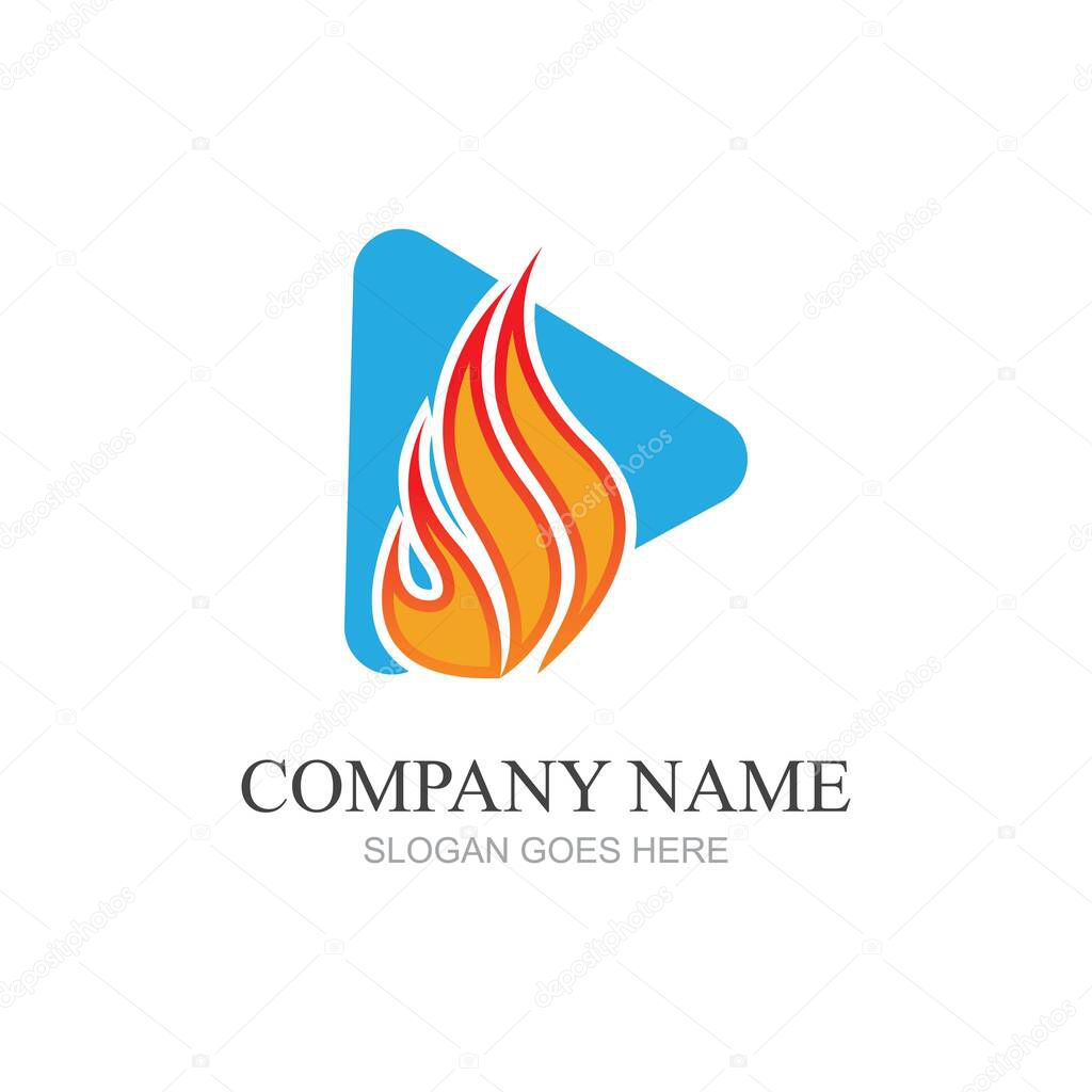 Fire and play button logo design template