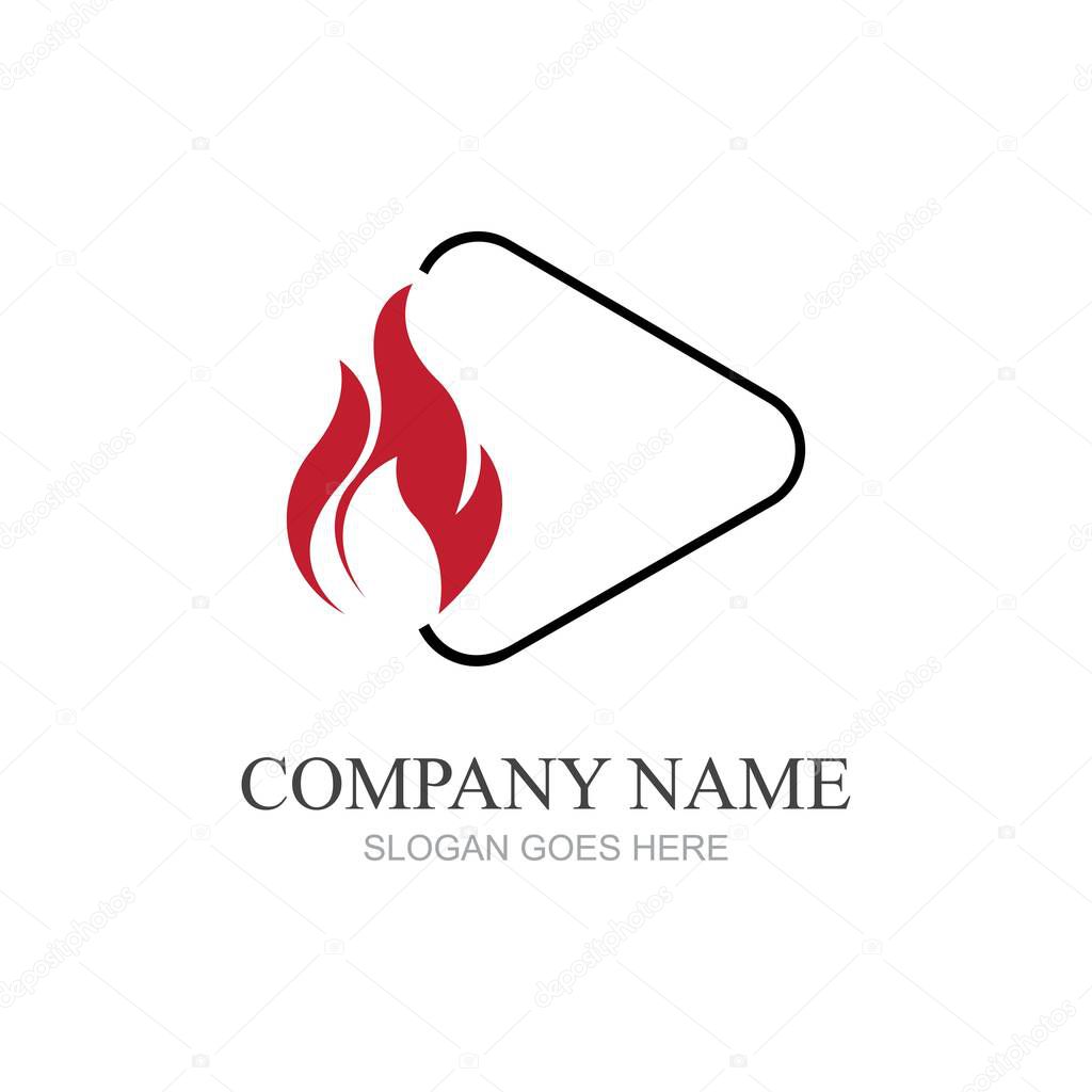 Fire and play button logo design template