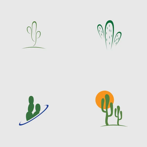 Set Cactus Logo Design Vector Illustrations Gray Background — стоковый вектор