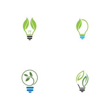 set of green leaf and light logo illustration design