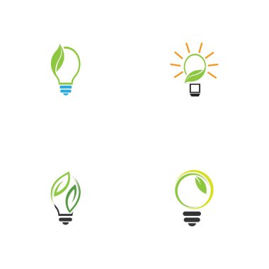 set of green leaf and light logo illustration design