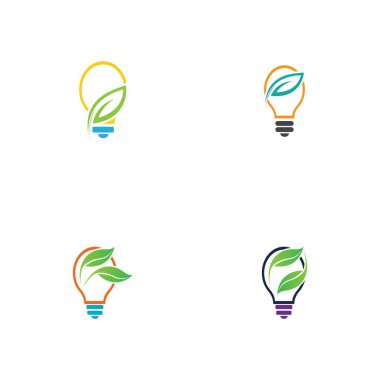 set of green leaf and light logo illustration design