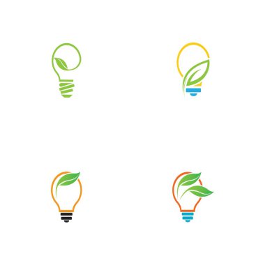set of green leaf and light logo illustration design