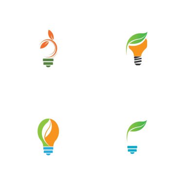 set of green leaf and light logo illustration design