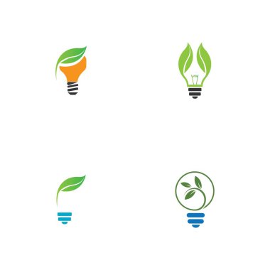 set of green leaf and light logo illustration design