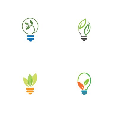 set of green leaf and light logo illustration design
