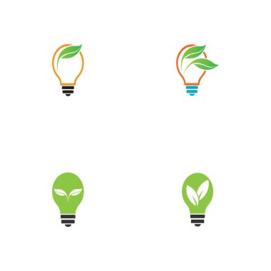 set of green leaf and light logo illustration design