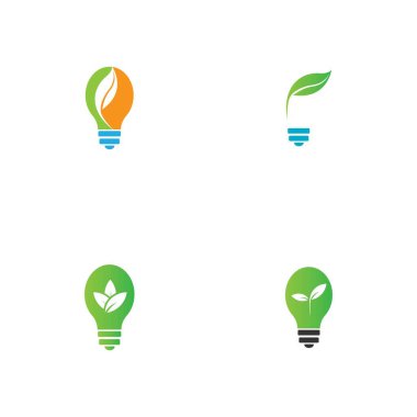 set of green leaf and light logo illustration design