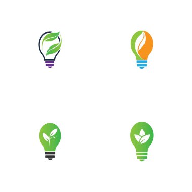 set of green leaf and light logo illustration design