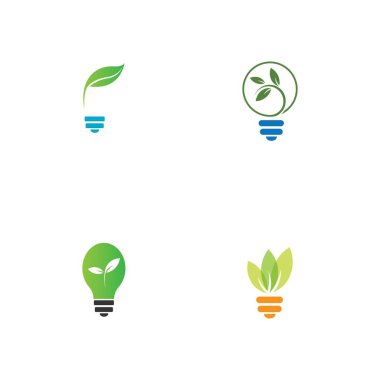 set of green leaf and light logo illustration design