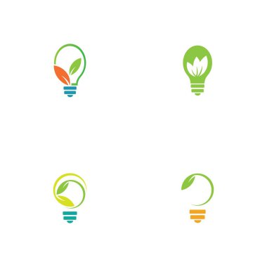 set of green leaf and light logo illustration design