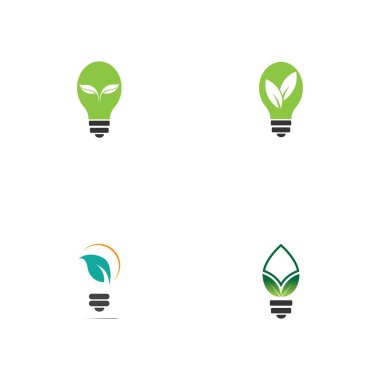 set of green leaf and light logo illustration design