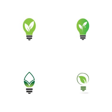 set of green leaf and light logo illustration design
