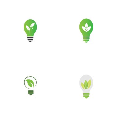 set of green leaf and light logo illustration design
