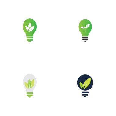 set of green leaf and light logo illustration design