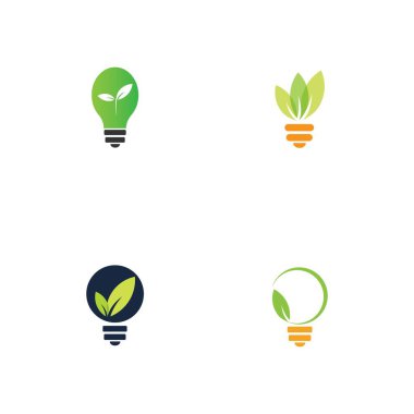 set of green leaf and light logo illustration design