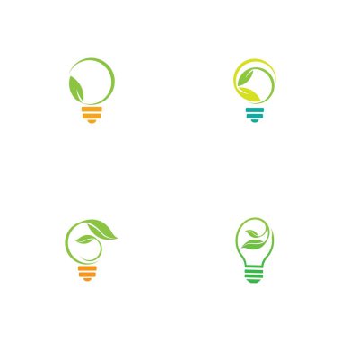 set of green leaf and light logo illustration design
