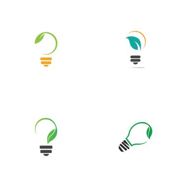 set of green leaf and light logo illustration design