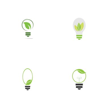 set of green leaf and light logo illustration design