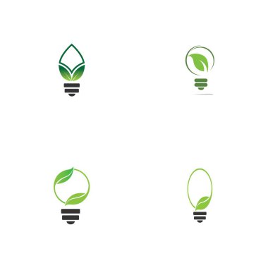 set of green leaf and light logo illustration design
