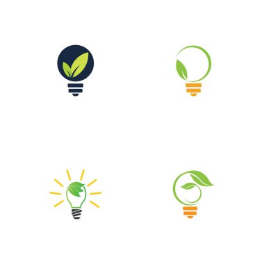 set of green leaf and light logo illustration design