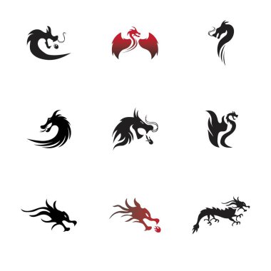 Dragon vektör resimleme logo şablonu seti