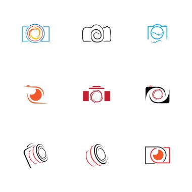 Kamera fotoğrafçılık logosu vektör tasarım şablonu seti