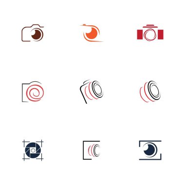 Kamera fotoğrafçılık logosu vektör tasarım şablonu seti