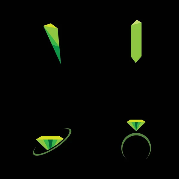 Szmaragdowy Diament Logo Zestaw Wektor Ikona Ilustracja — Wektor stockowy