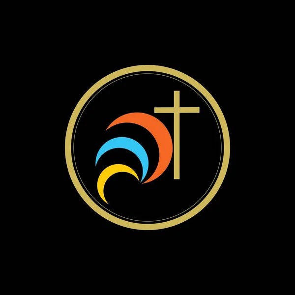 Ilustração Vetor Logotipo Igreja Projeto Fundo Preto —  Vetores de Stock