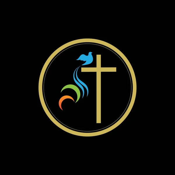 Logo Iglesia Vector Ilustración Diseño Fondo Negro — Vector de stock