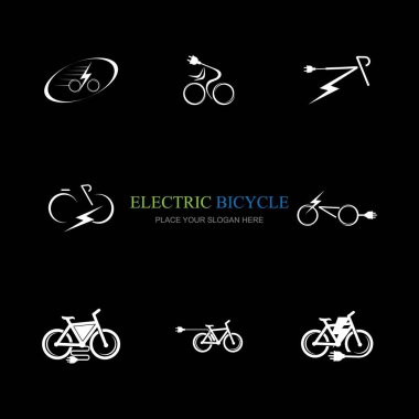 Siyah arkaplanda elektrikli bisiklet logosu koleksiyonu tasarımı