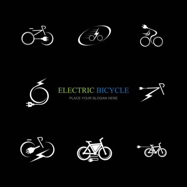 Siyah arkaplanda elektrikli bisiklet logosu koleksiyonu tasarımı