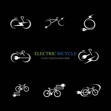 Siyah arkaplanda elektrikli bisiklet logosu koleksiyonu tasarımı