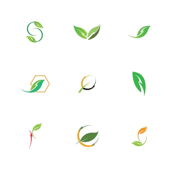 Eco Energía Logotipo Conjunto Plantilla Vector Icono Ilustración — Archivo Imágenes Vectoriales