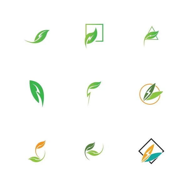 Eco Energía Logotipo Conjunto Plantilla Vector Icono Ilustración — Vector de stock