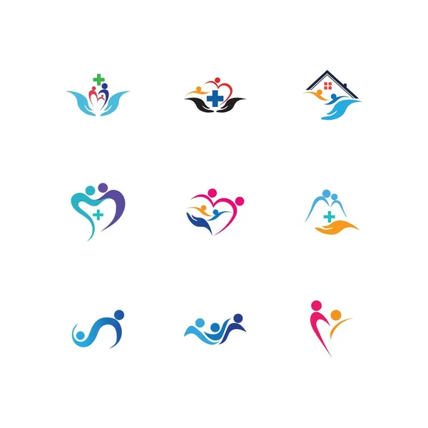 Набор Дизайна Логотипа Символов Семейной Заботы — стоковый вектор