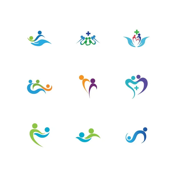 Conjunto Cuidado Familiar Amor Logotipo Símbolos Ilustración Diseño — Archivo Imágenes Vectoriales
