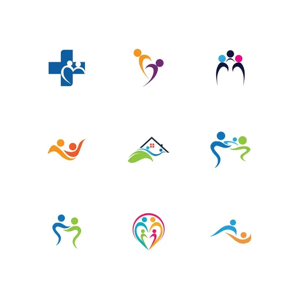 Conjunto Cuidados Familiares Amor Logotipo Símbolos Ilustração Design — Vetor de Stock
