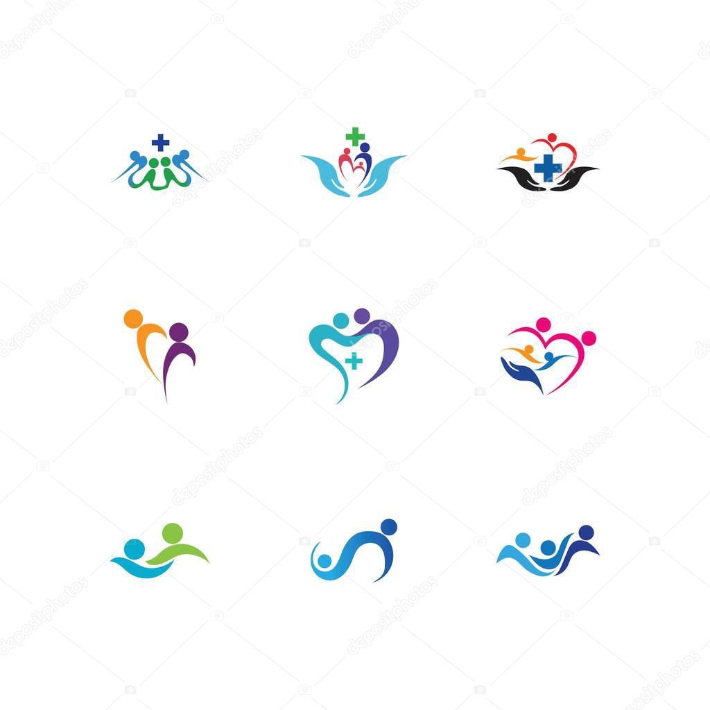 Set of family care love logo and symbols illustration design
