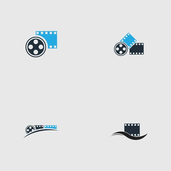 Conjunto Tira Filme Logo Template Design Ilustração Vetorial Fundo Cinza — Vetor de Stock