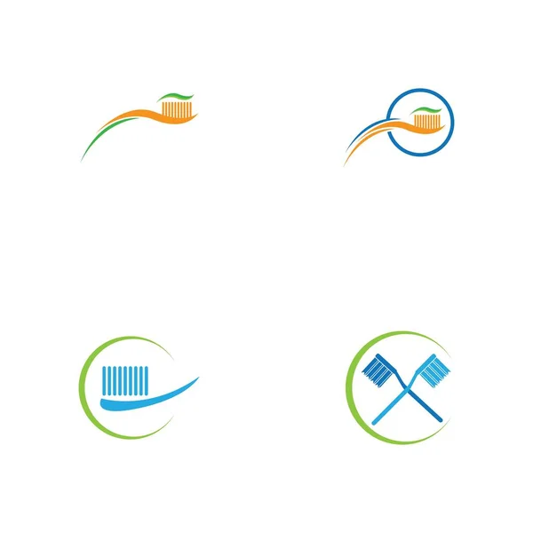 Set Spazzolino Denti Con Dentifricio Logo Icona Vettoriale Modello Illustrazione — Vettoriale Stock