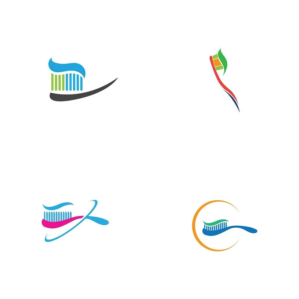 Set Spazzolino Denti Con Dentifricio Logo Icona Vettoriale Modello Illustrazione — Vettoriale Stock