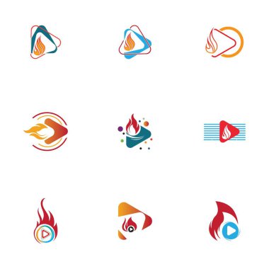 Ateş ve çalma düğmesi logo dizayn şablonu